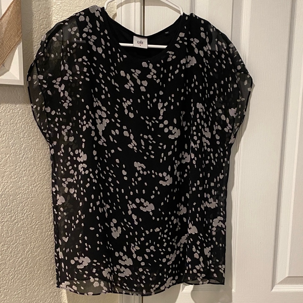 CAbi Black and White Speckle Sheer Overlay Top